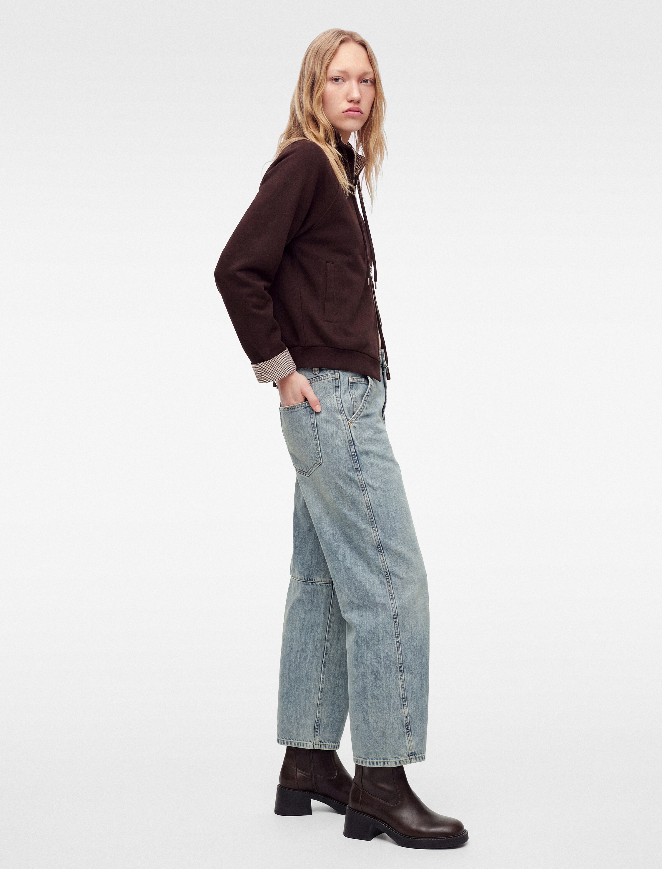   Pamuklu Normal Bel Cepli Balon Fit Relax Barrel Denim Pantolon - Barrel Jeans
