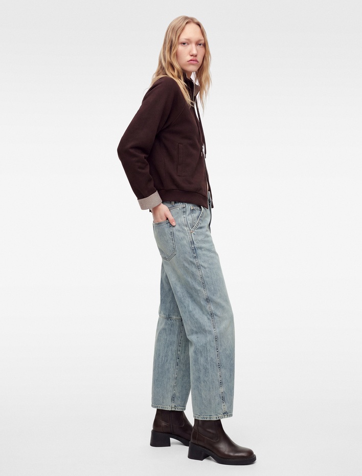  Pamuklu Normal Bel Cepli Balon Fit Relax Barrel Denim Pantolon - Barrel Jeans