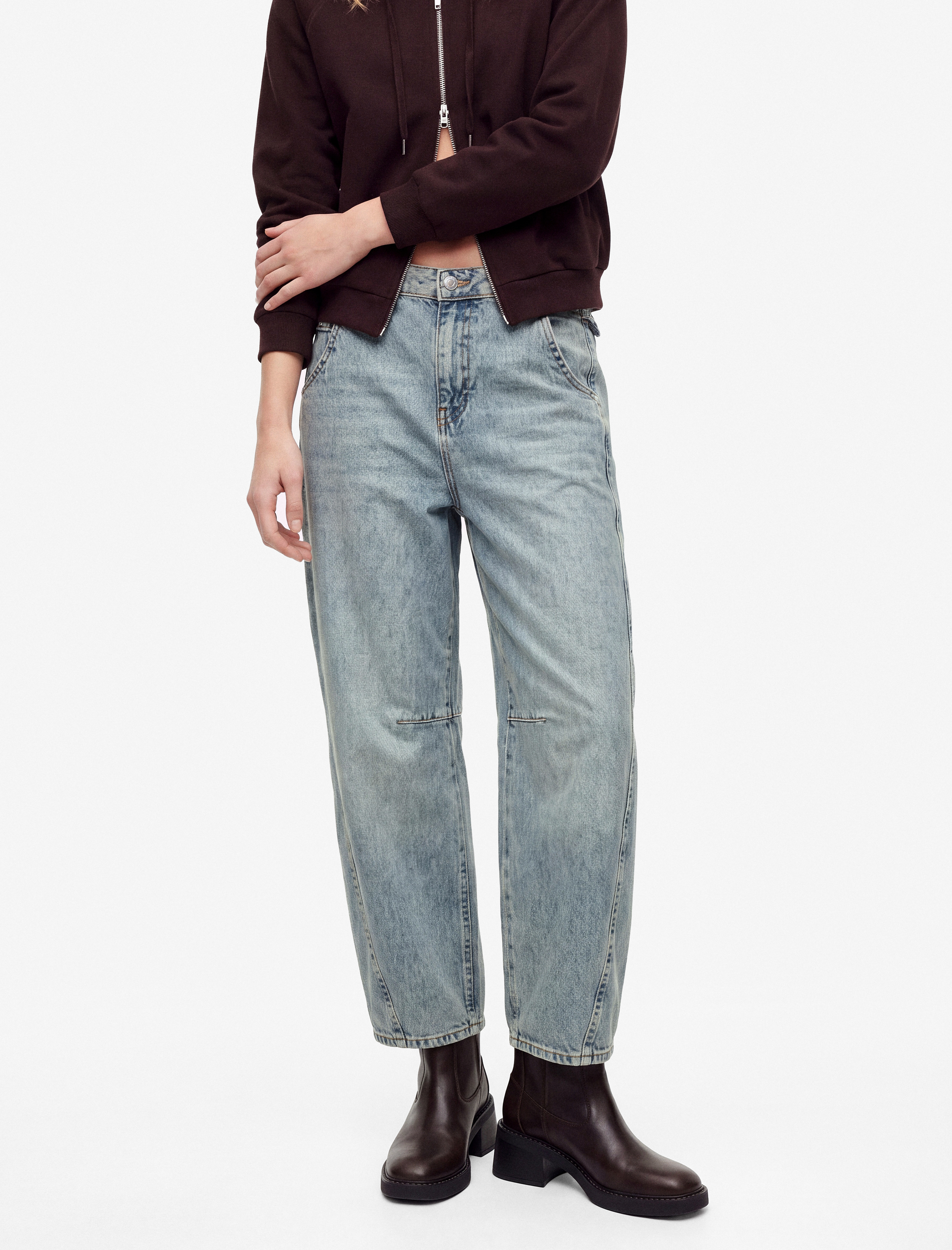   Pamuklu Normal Bel Cepli Balon Fit Relax Barrel Denim Pantolon - Barrel Jeans