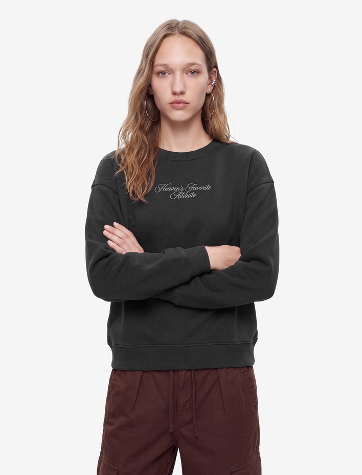  Rahat Kalıp Şardonlu Bisiklet Yaka Uzun Kollu Arkası Kanat Baskılı Sweatshirt