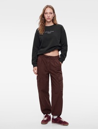 Rahat Kalıp Şardonlu Bisiklet Yaka Uzun Kollu Arkası Kanat Baskılı Sweatshirt