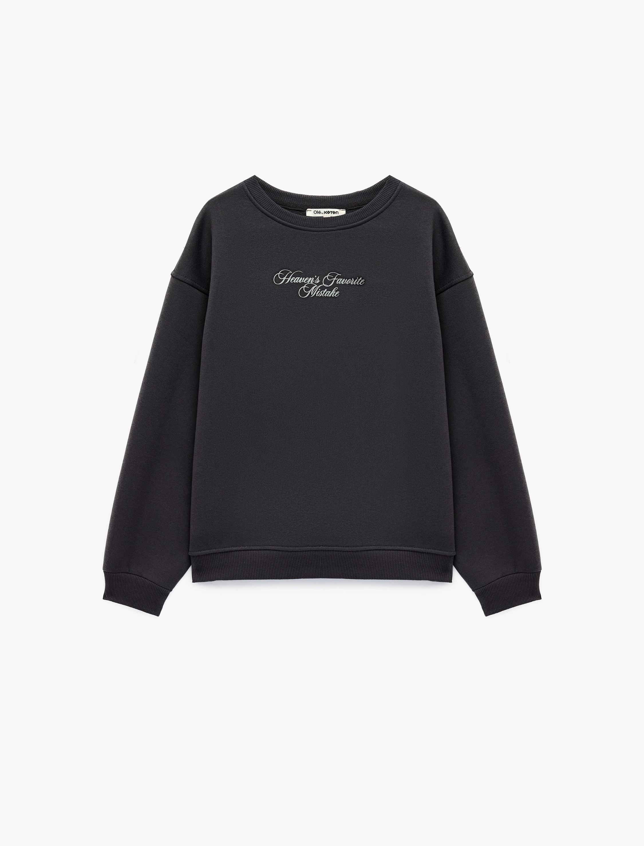   Rahat Kalıp Şardonlu Bisiklet Yaka Uzun Kollu Arkası Kanat Baskılı Sweatshirt