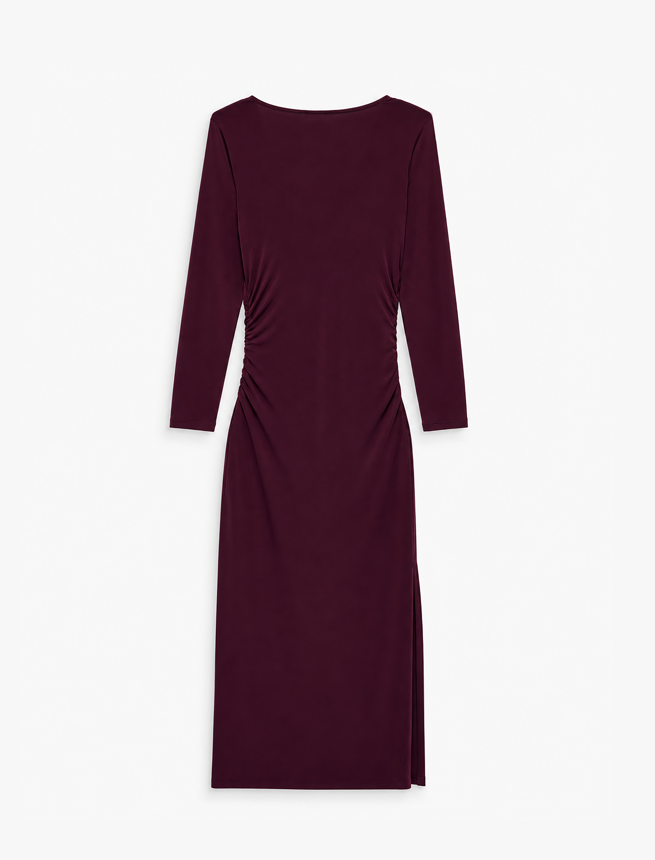   Drapeli Slim Fit Degaje Yaka Uzun Kollu Midi Elbise