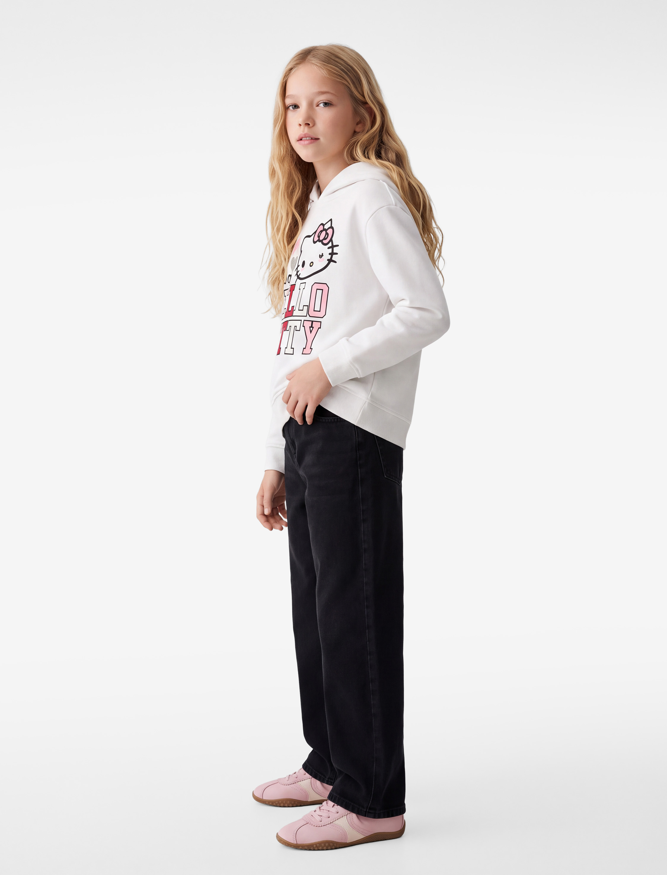  Kız Çocuk Şardonlu Uzun Kollu Lisanslı Hello Kitty Baskılı Kapşonlu Sweatshirt