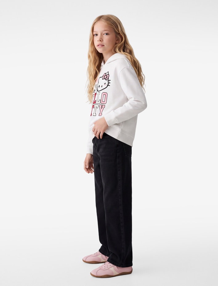 Kız Çocuk Şardonlu Uzun Kollu Lisanslı Hello Kitty Baskılı Kapşonlu Sweatshirt