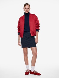 Yırtmaçlı Slim Fit Çizgili Midi Etek