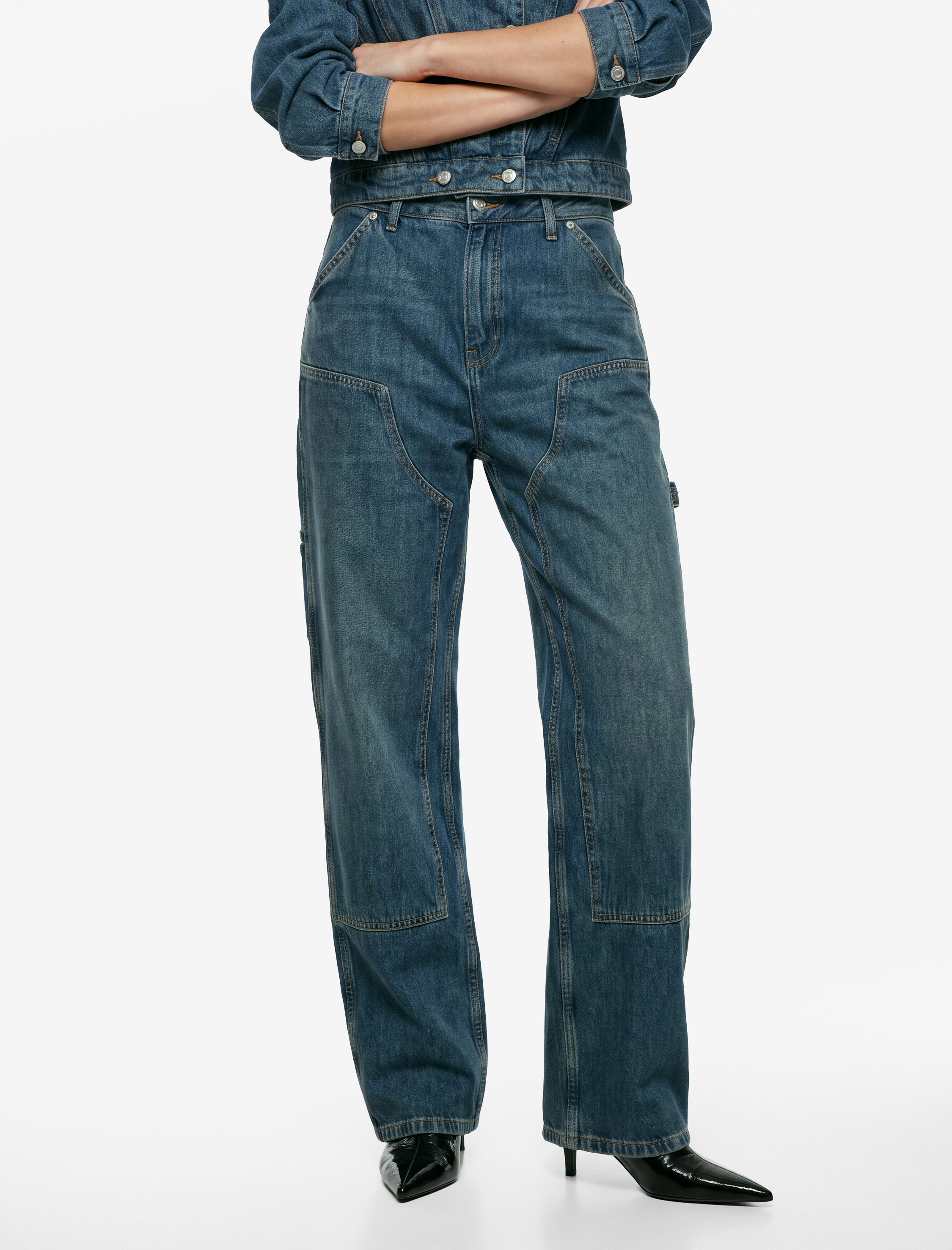   Pamuklu Dikiş Detaylı Cepli Normal Bel Carpenter Denim Pantolon