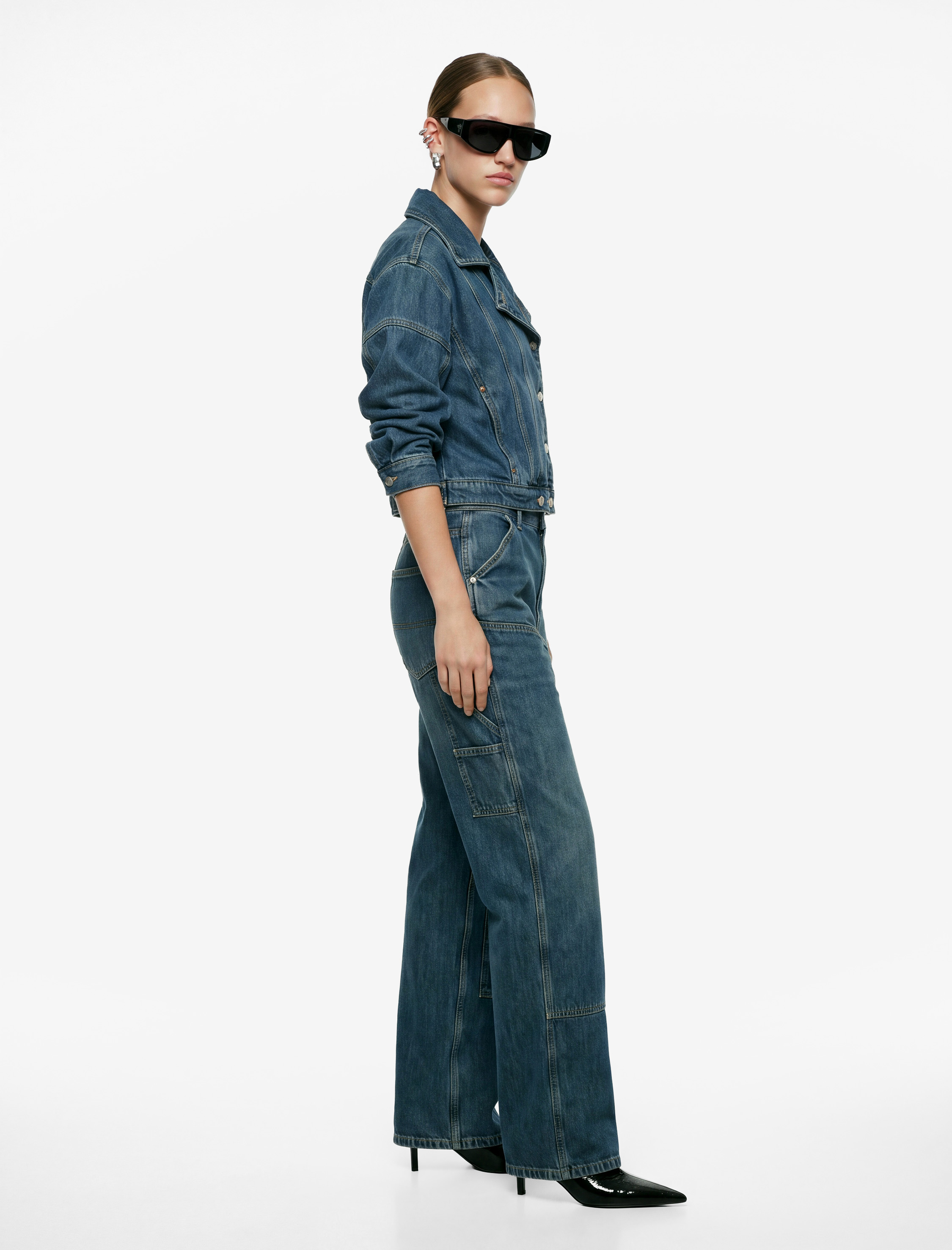   Pamuklu Dikiş Detaylı Cepli Normal Bel Carpenter Denim Pantolon