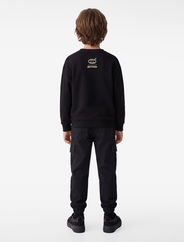 Erkek Çocuk Batman Lisanslı Baskılı Uzun Kollu Bisiklet Yaka Üç İplik Şardonlu Sweatshirt