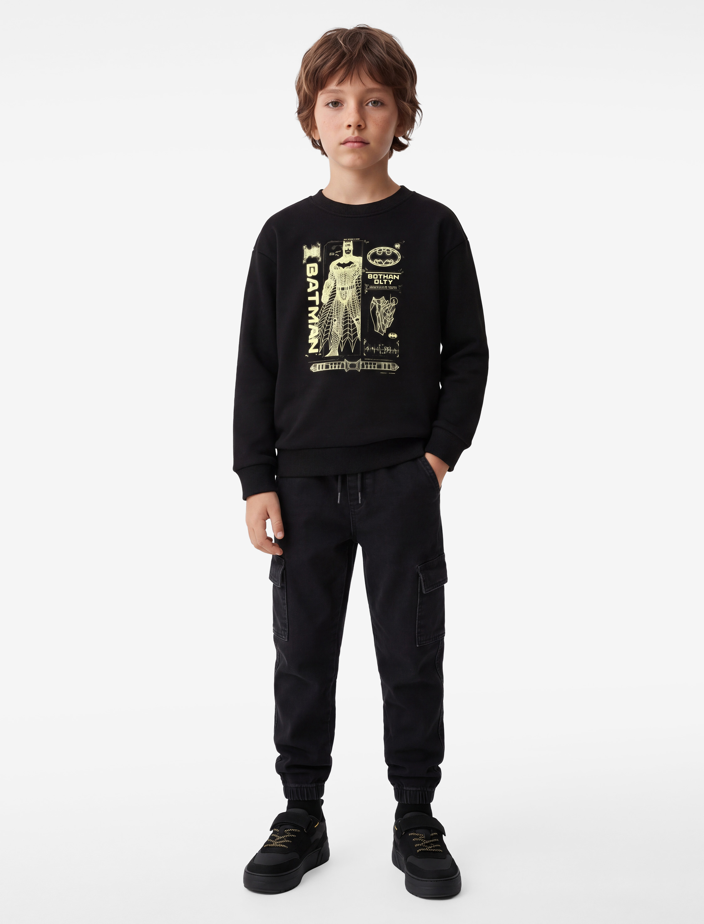  Erkek Çocuk Batman Lisanslı Baskılı Uzun Kollu Bisiklet Yaka Üç İplik Şardonlu Sweatshirt