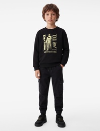 Batman Lisanslı Baskılı Uzun Kollu Bisiklet Yaka Üç İplik Şardonlu Sweatshirt