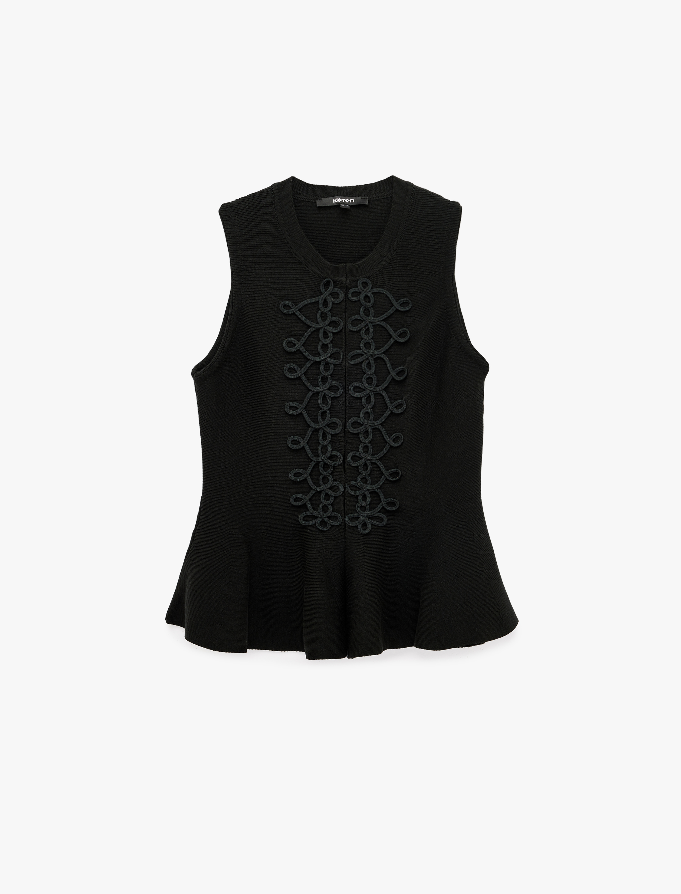   Koton X Selected by Melis Ağazat - Süslü Düğmeli Peplum Triko Yelek Bisiklet Yaka Kolsuz