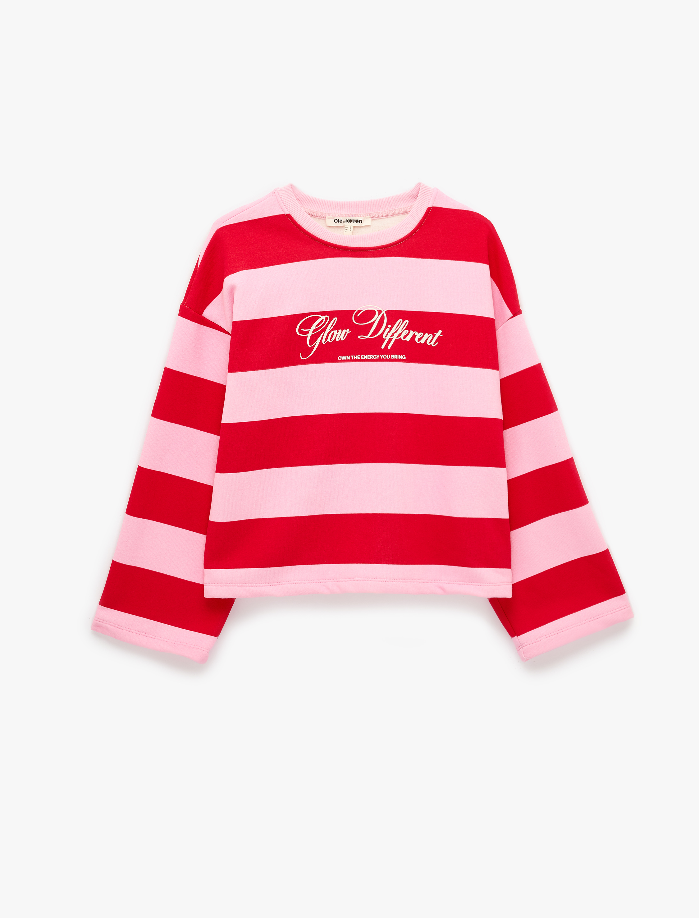   Rahat Kalıp Uzun Kollu Bisiklet Yaka Arkası Baskılı Çizgili Sweatshirt