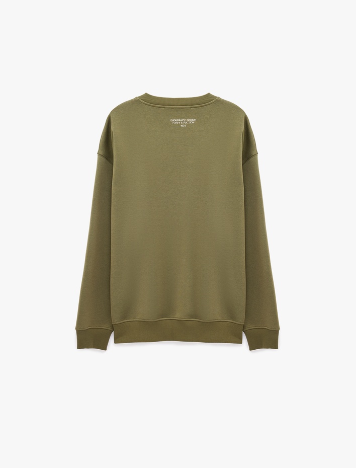  Rahat Kalıp Şardonlu Uzun Kollu Bisiklet Yaka Baskılı Sweatshirt