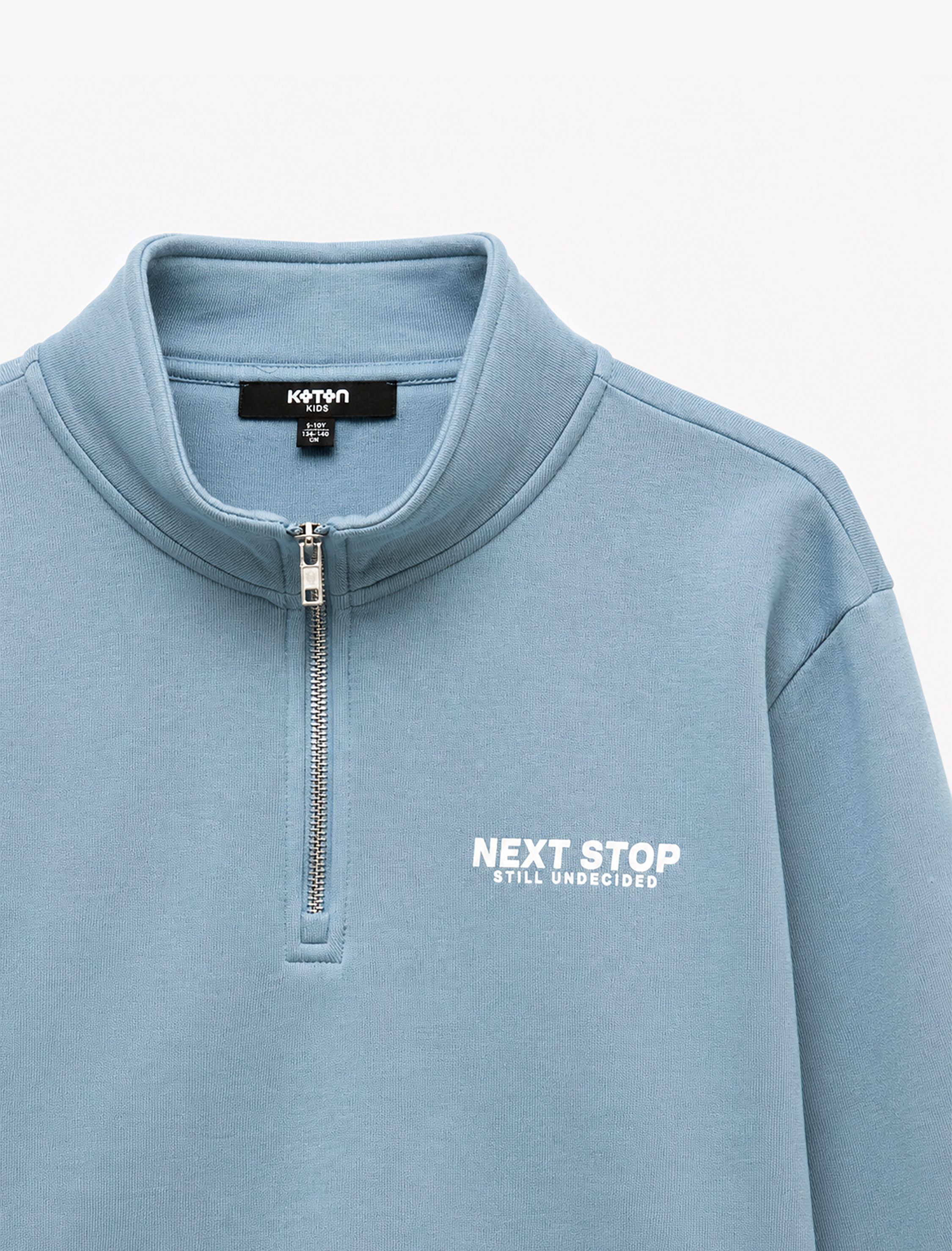   Uzun Kollu Üç İplik Şardonlu Yarım Fermuarlı Baskılı Sweatshirt