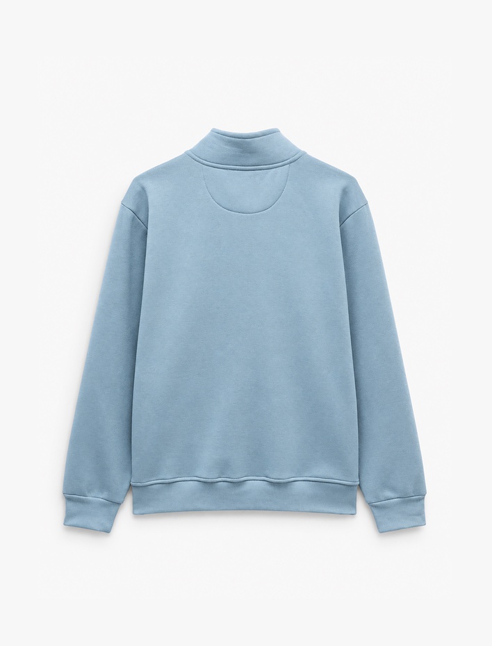  Uzun Kollu Üç İplik Şardonlu Yarım Fermuarlı Baskılı Sweatshirt