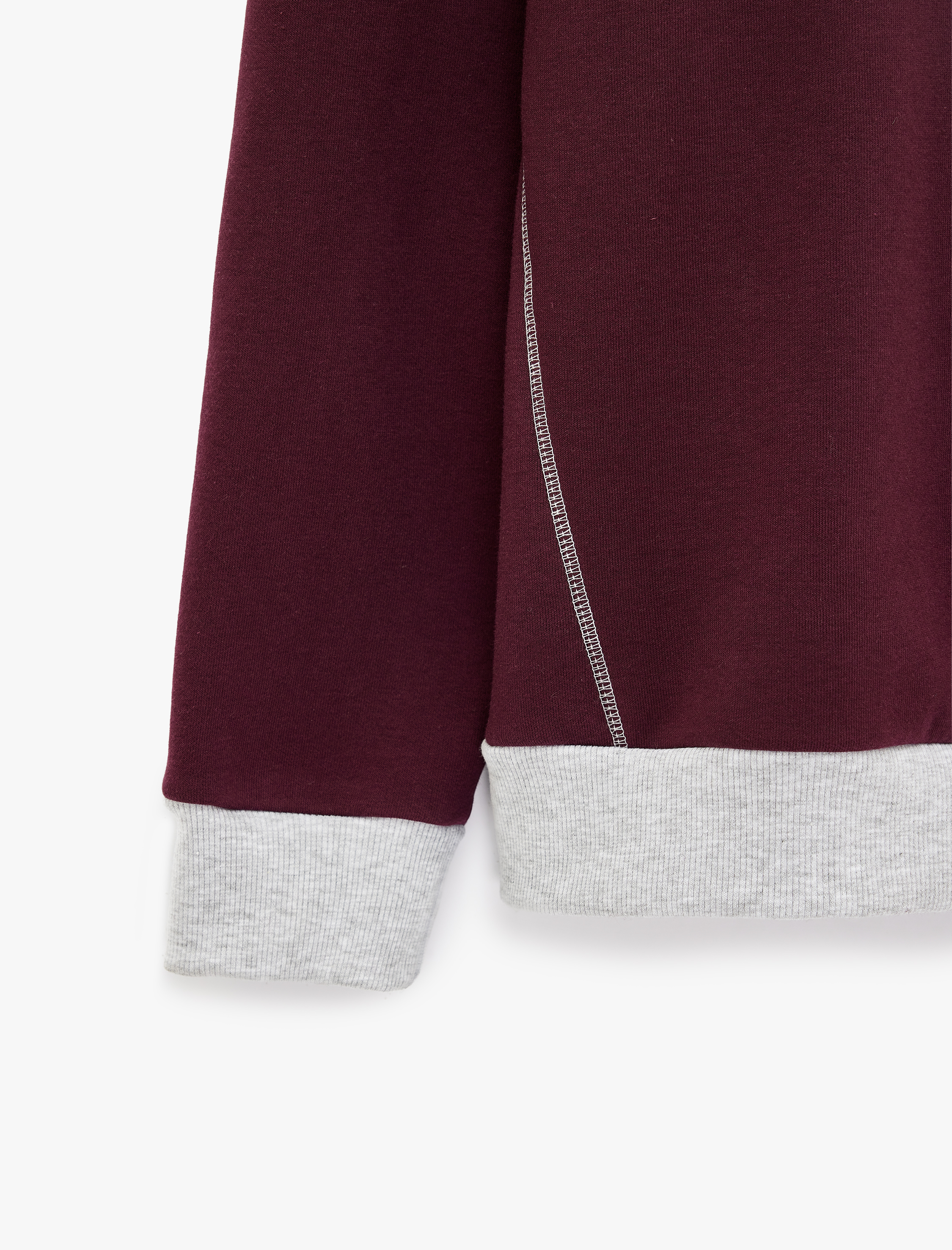   Şardonlu Renk Kontrastlı Dikiş Detaylı Bisiklet Yaka Sweatshirt