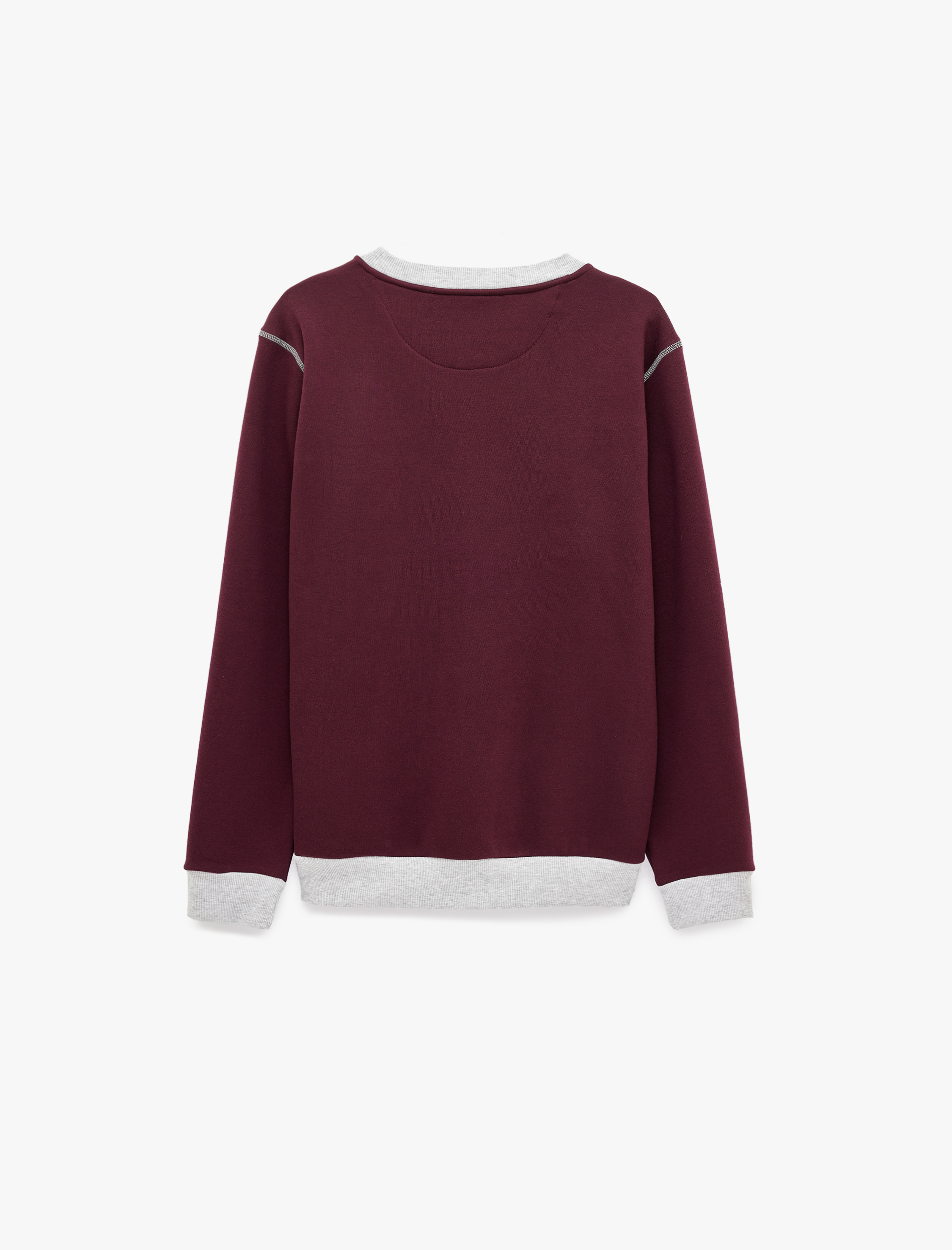   Şardonlu Renk Kontrastlı Dikiş Detaylı Bisiklet Yaka Sweatshirt
