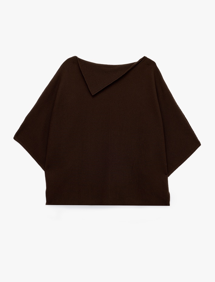  Devrik Yaka 3/4 Kollu Yarasa Kol Oversize Triko Kazak