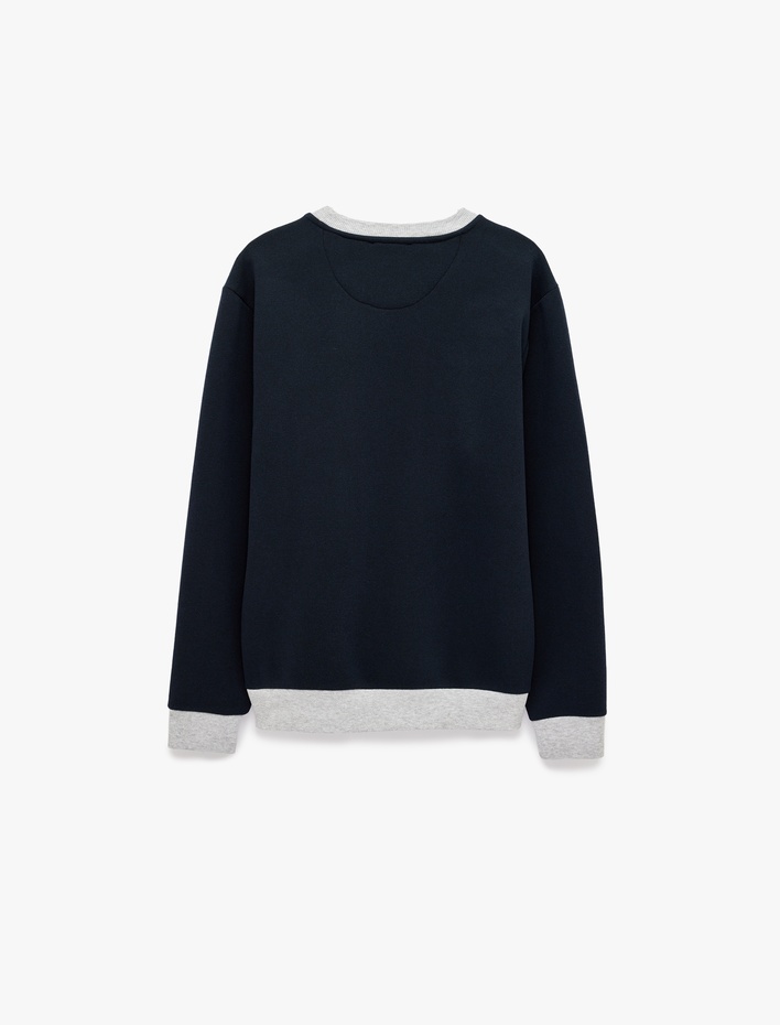  Uzun Kollu Üç İplik Şardonlu Bisiklet Yaka Renk Bloklu Sweatshirt