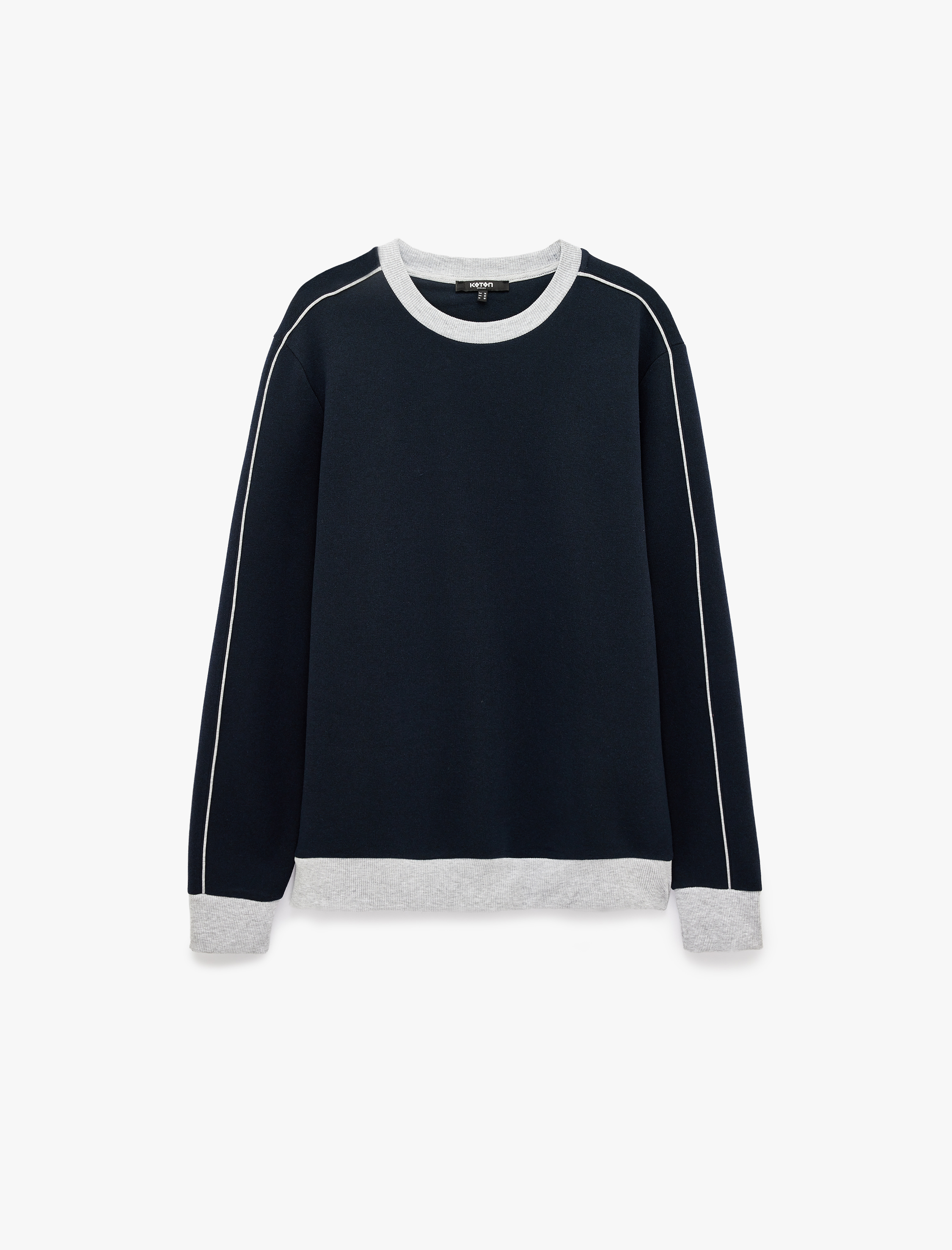  Uzun Kollu Üç İplik Şardonlu Bisiklet Yaka Renk Bloklu Sweatshirt