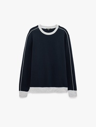 Uzun Kollu Üç İplik Şardonlu Bisiklet Yaka Renk Bloklu Sweatshirt