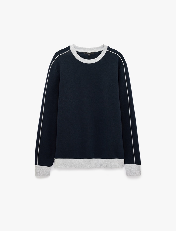  Uzun Kollu Üç İplik Şardonlu Bisiklet Yaka Renk Bloklu Sweatshirt