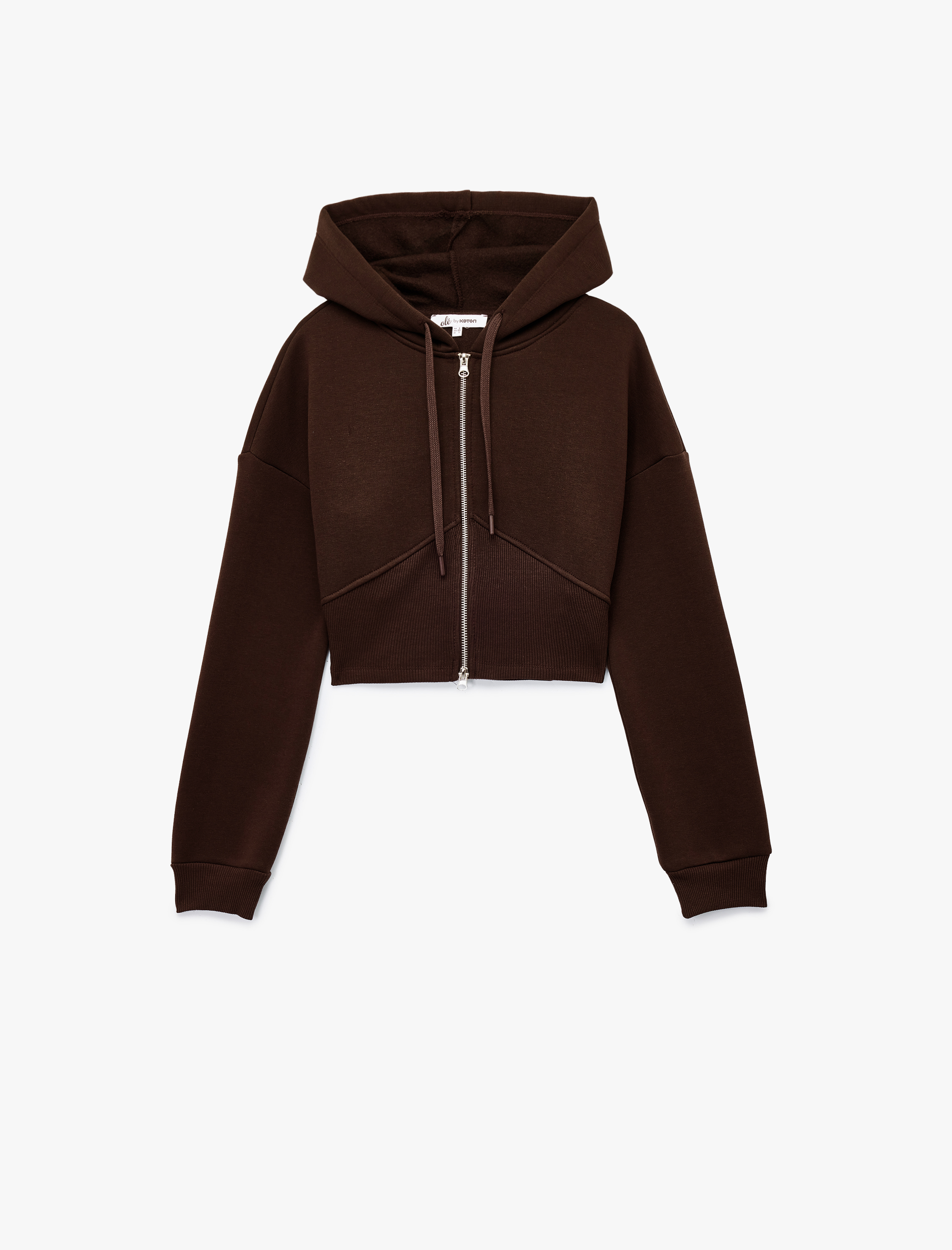  Şardonlu Slim Fit Korse Detaylı Kapüşonlu Uzun Kollu Fermuarlı Sweatshirt