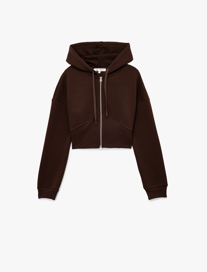  Şardonlu Slim Fit Korse Detaylı Kapüşonlu Uzun Kollu Fermuarlı Sweatshirt
