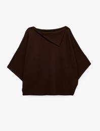 Devrik Yaka 3/4 Kollu Yarasa Kol Oversize Triko Kazak