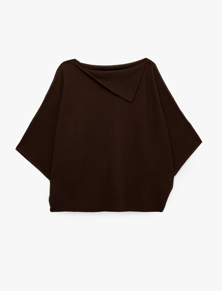  Devrik Yaka 3/4 Kollu Yarasa Kol Oversize Triko Kazak