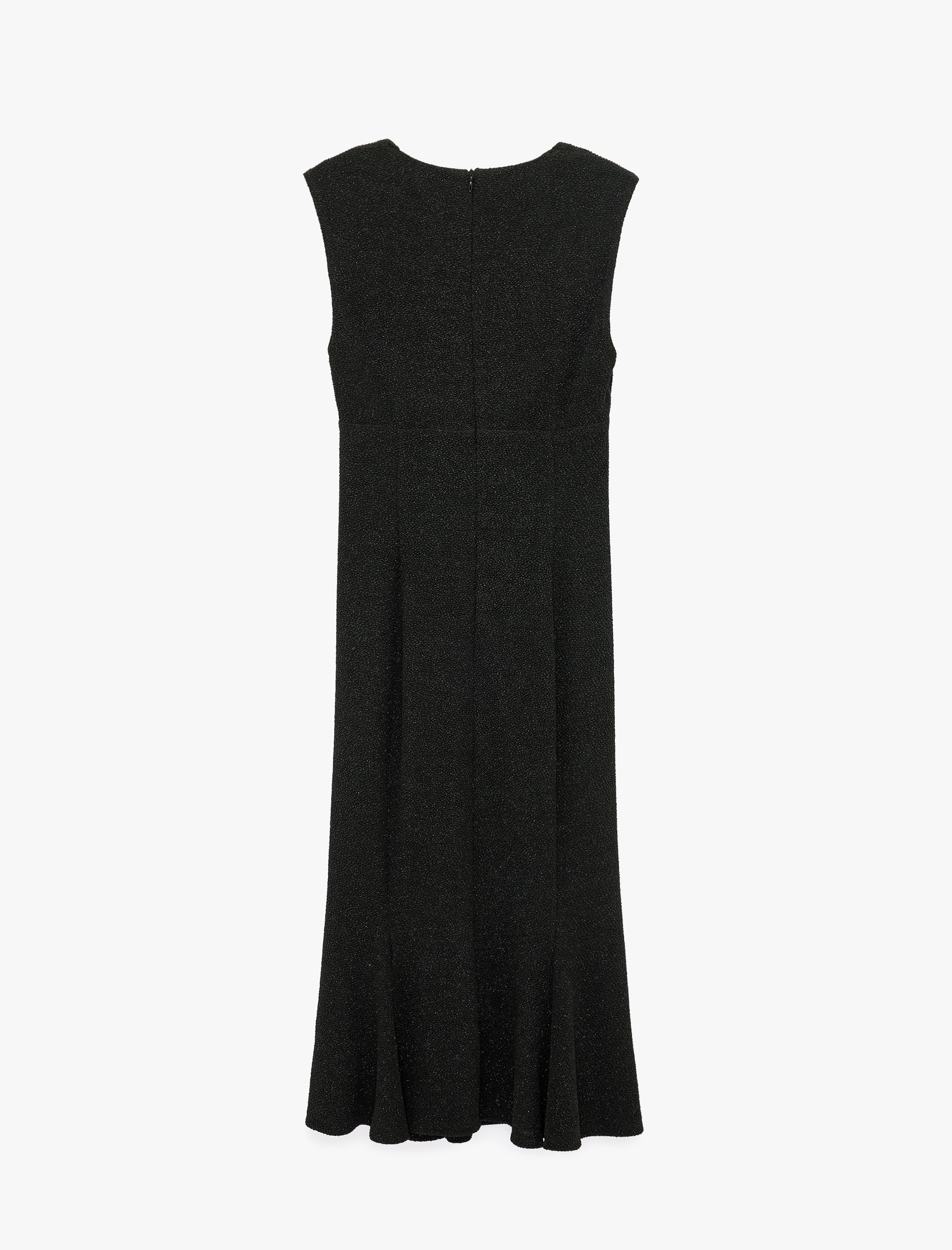   Simli Slim Fit Kalp Yaka Kolsuz Volanlı Uzun Kalem Elbise