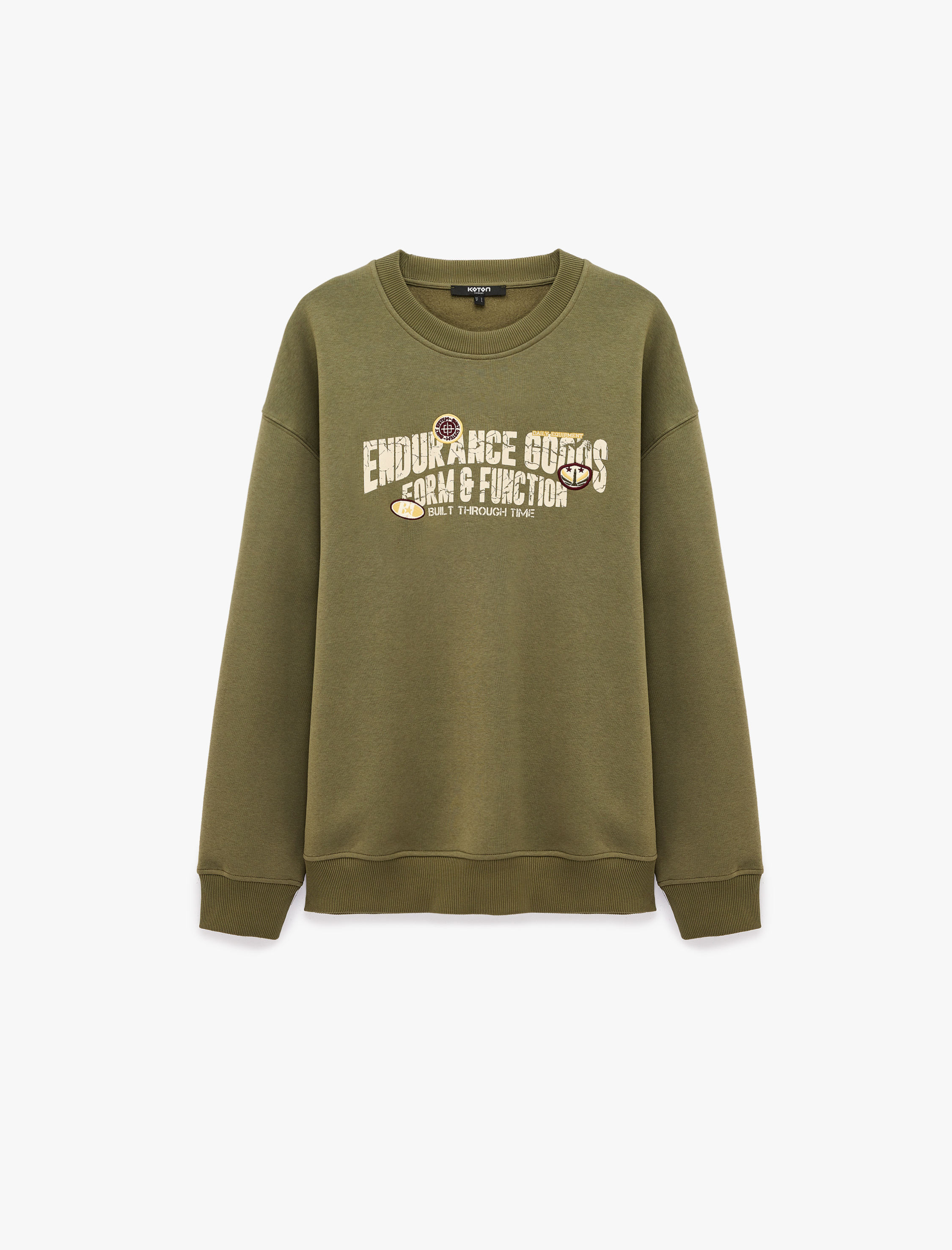   Rahat Kalıp Şardonlu Uzun Kollu Bisiklet Yaka Baskılı Sweatshirt