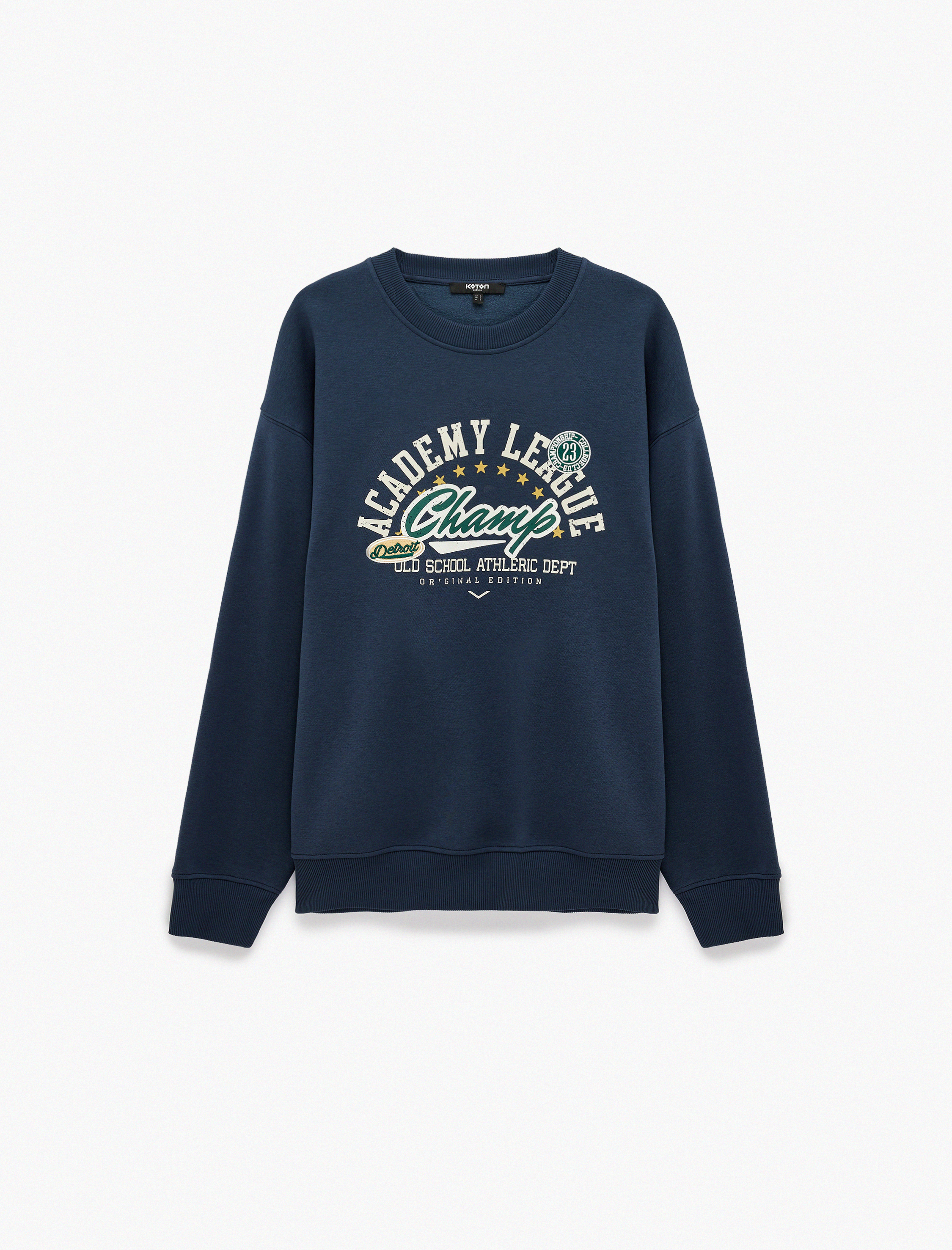   Şardonlu Oversize Bisiklet Yaka Uzun Kollu Baskılı Sweatshirt