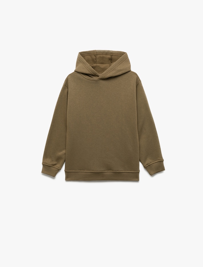 Erkek Çocuk Pamuklu Uzun Kollu Kapşonlu Şardonlu Oversize Sweatshirt
