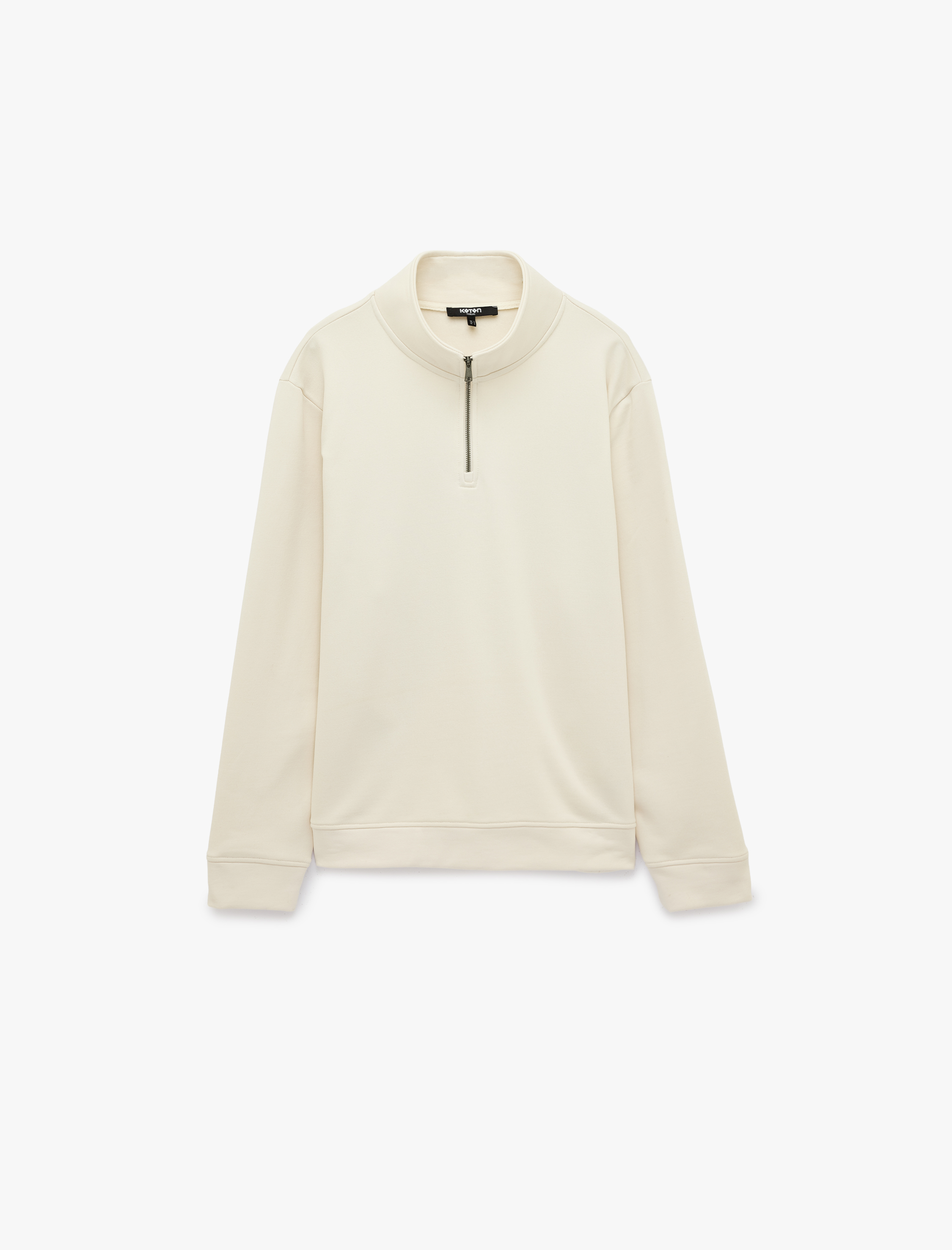   Uzun Kollu Üç İplik Şardonlu Pamuklu Yarım Fermuarlı Sweatshirt