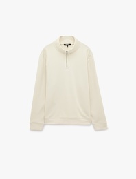 Uzun Kollu Üç İplik Şardonlu Pamuklu Yarım Fermuarlı Sweatshirt