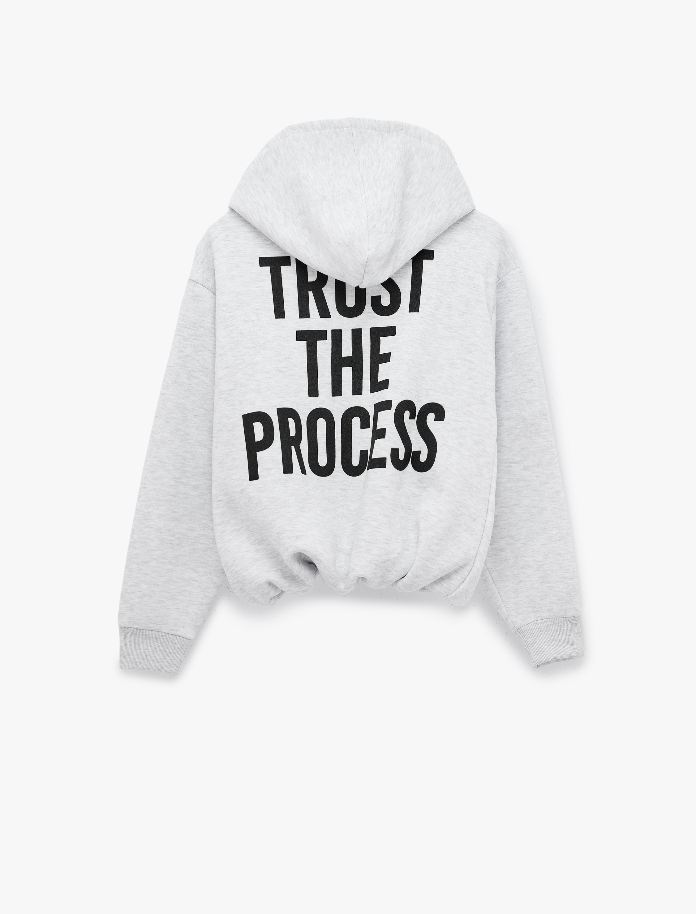   Şardonlu Rahat Kalıp Kapüşonlu Fermuarlı Cepli Arkası Baskılı Sweatshirt