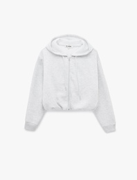 Şardonlu Rahat Kalıp Kapüşonlu Fermuarlı Cepli Arkası Baskılı Sweatshirt