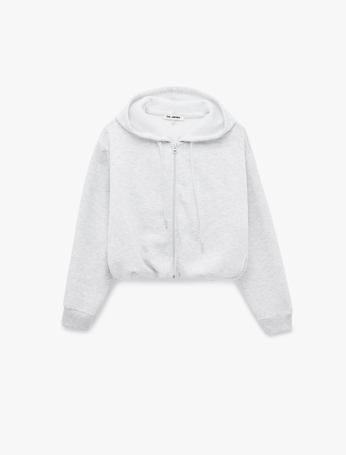  Şardonlu Rahat Kalıp Kapüşonlu Fermuarlı Cepli Arkası Baskılı Sweatshirt