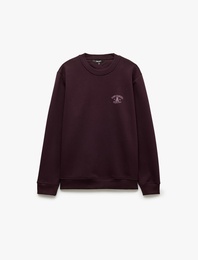 Uzun Kollu Üç İplik Şardonlu Bisiklet Yaka Baskılı Sweatshirt