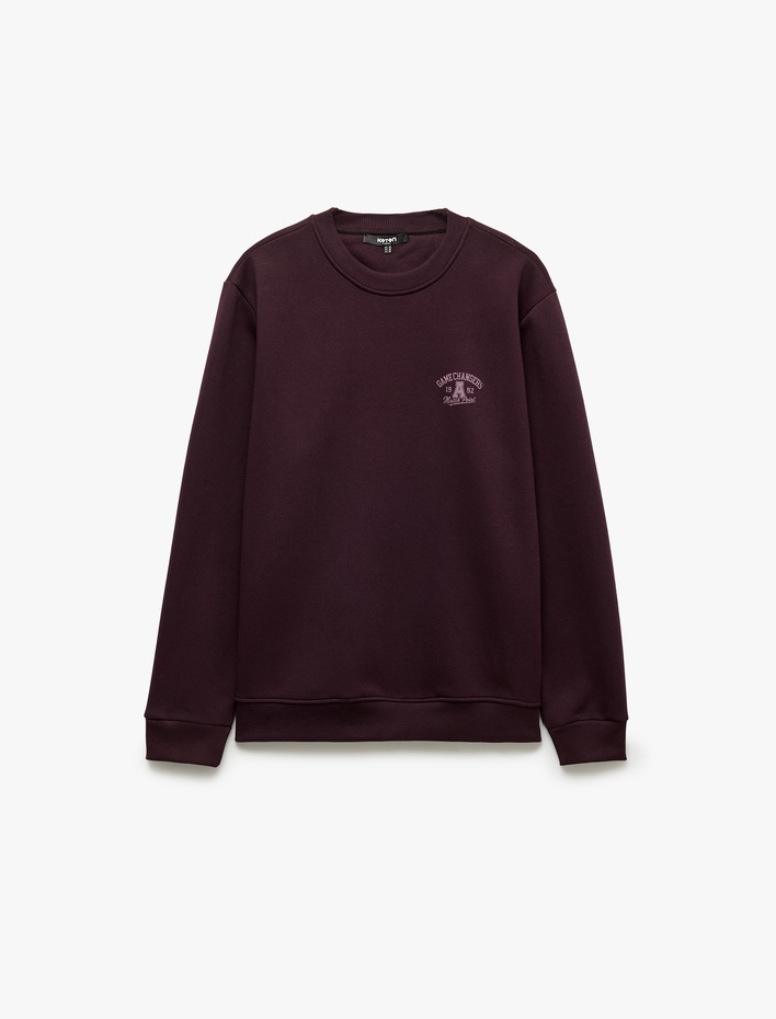  Uzun Kollu Üç İplik Şardonlu Bisiklet Yaka Baskılı Sweatshirt