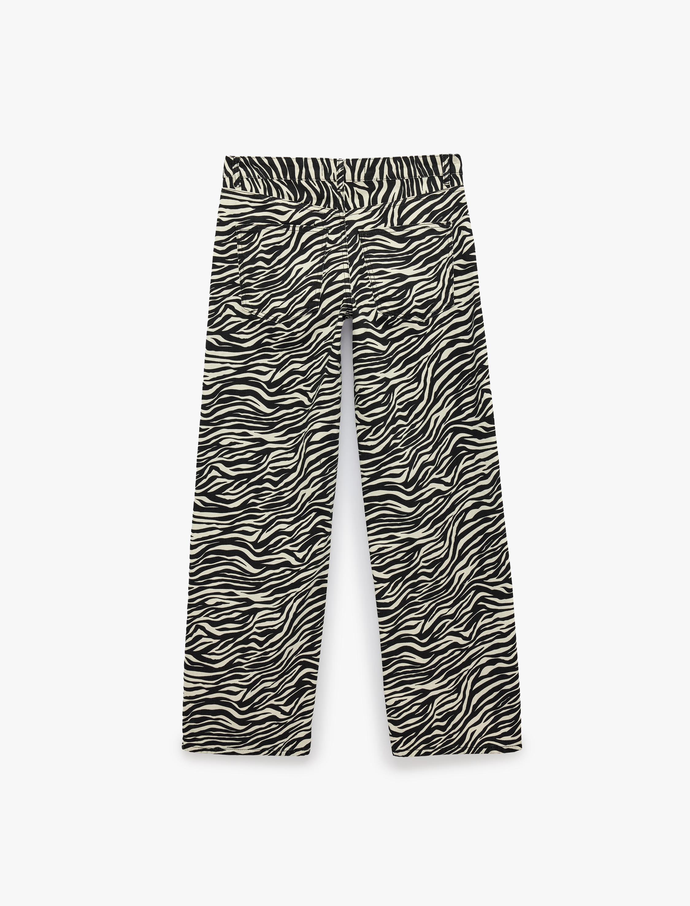   Cepli Düğmeli Düşük Bel Rahat Kalıp Zebra Desenli Baggy Pantolon