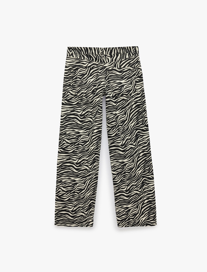  Cepli Düğmeli Düşük Bel Rahat Kalıp Zebra Desenli Baggy Pantolon