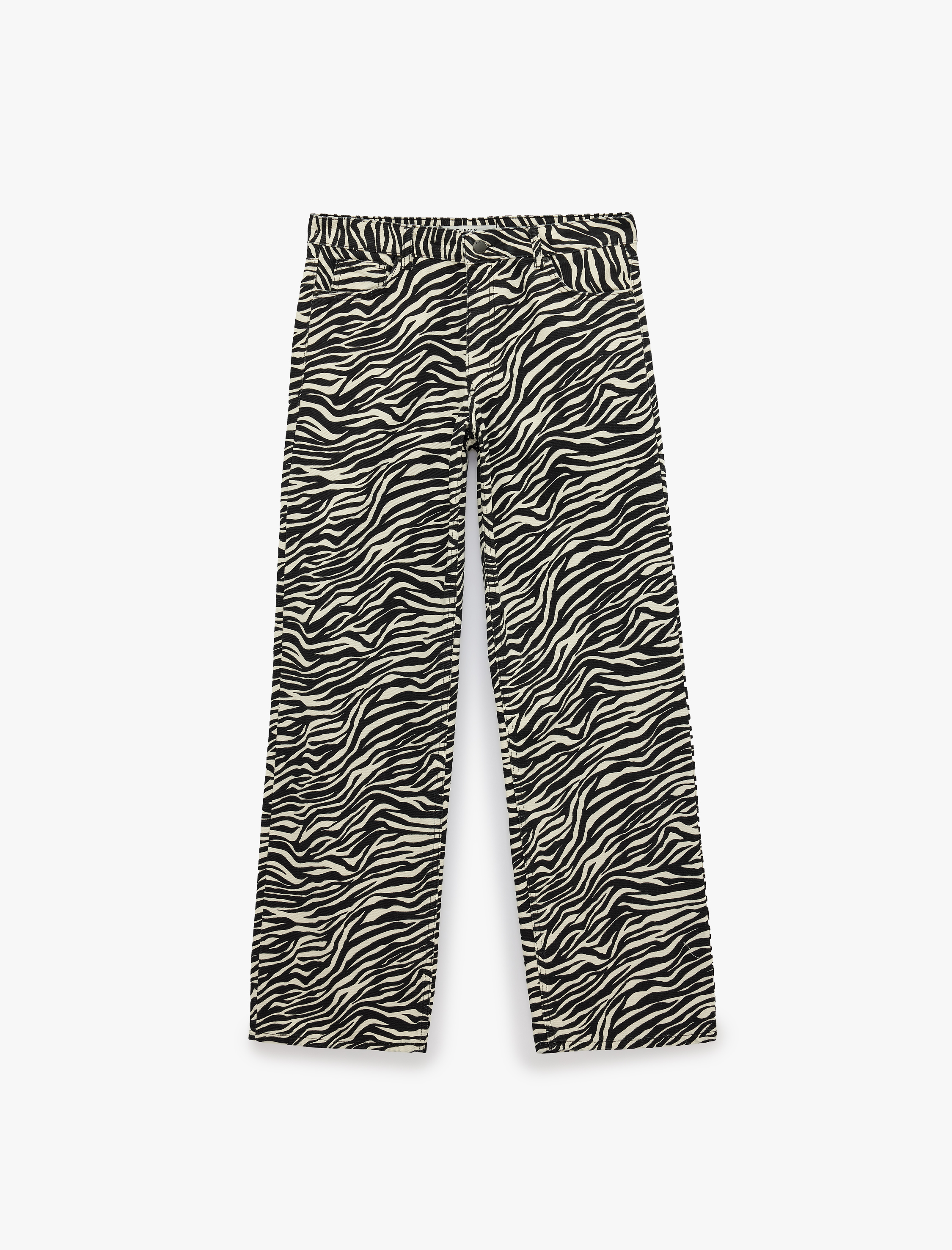   Cepli Düğmeli Düşük Bel Rahat Kalıp Zebra Desenli Baggy Pantolon