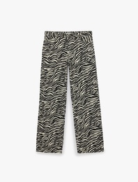 Cepli Düğmeli Düşük Bel Rahat Kalıp Zebra Desenli Baggy Pantolon