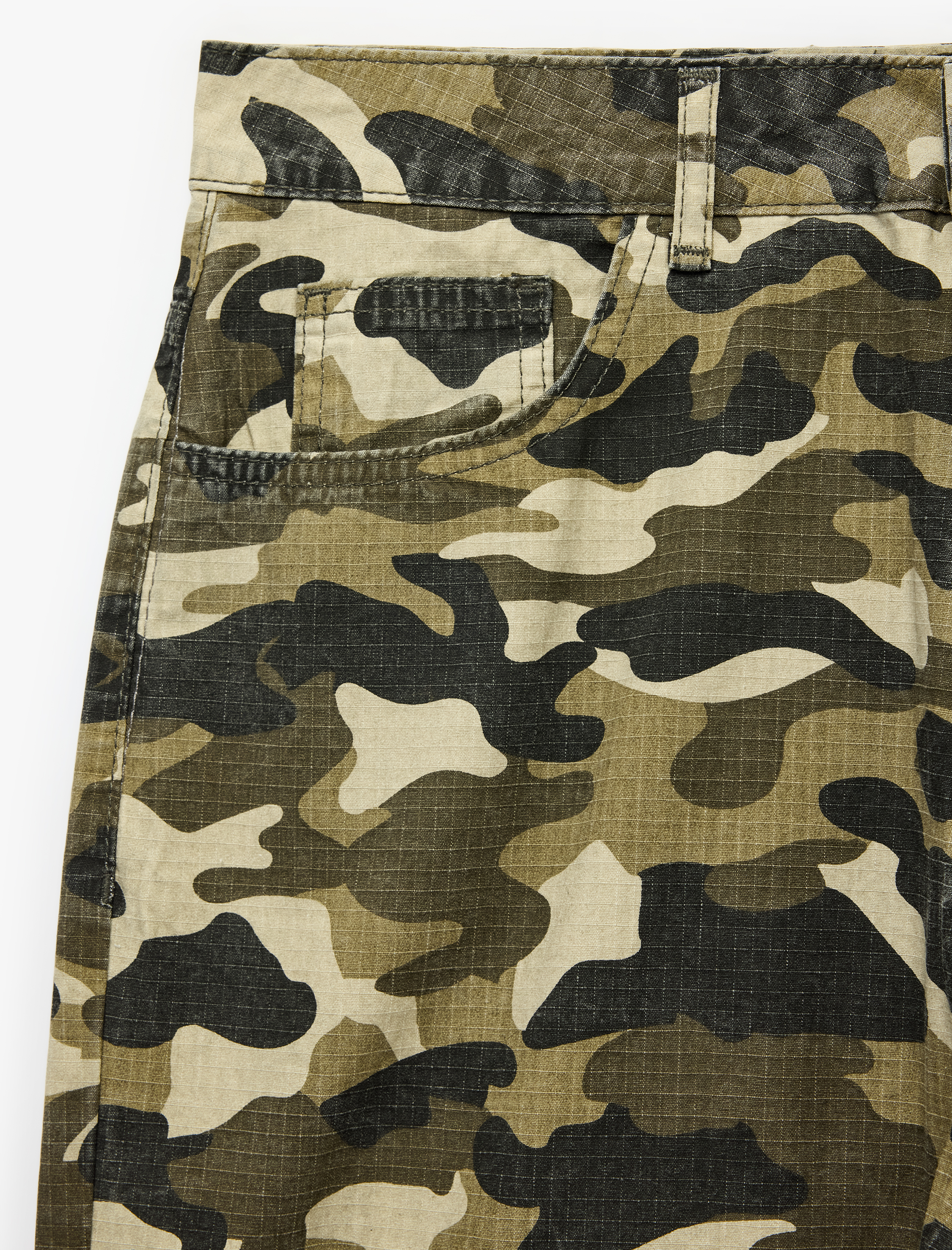   Pamuklu Rahat Kalıp Cepli Kamuflaj Desenli Baggy Jean Pantolon