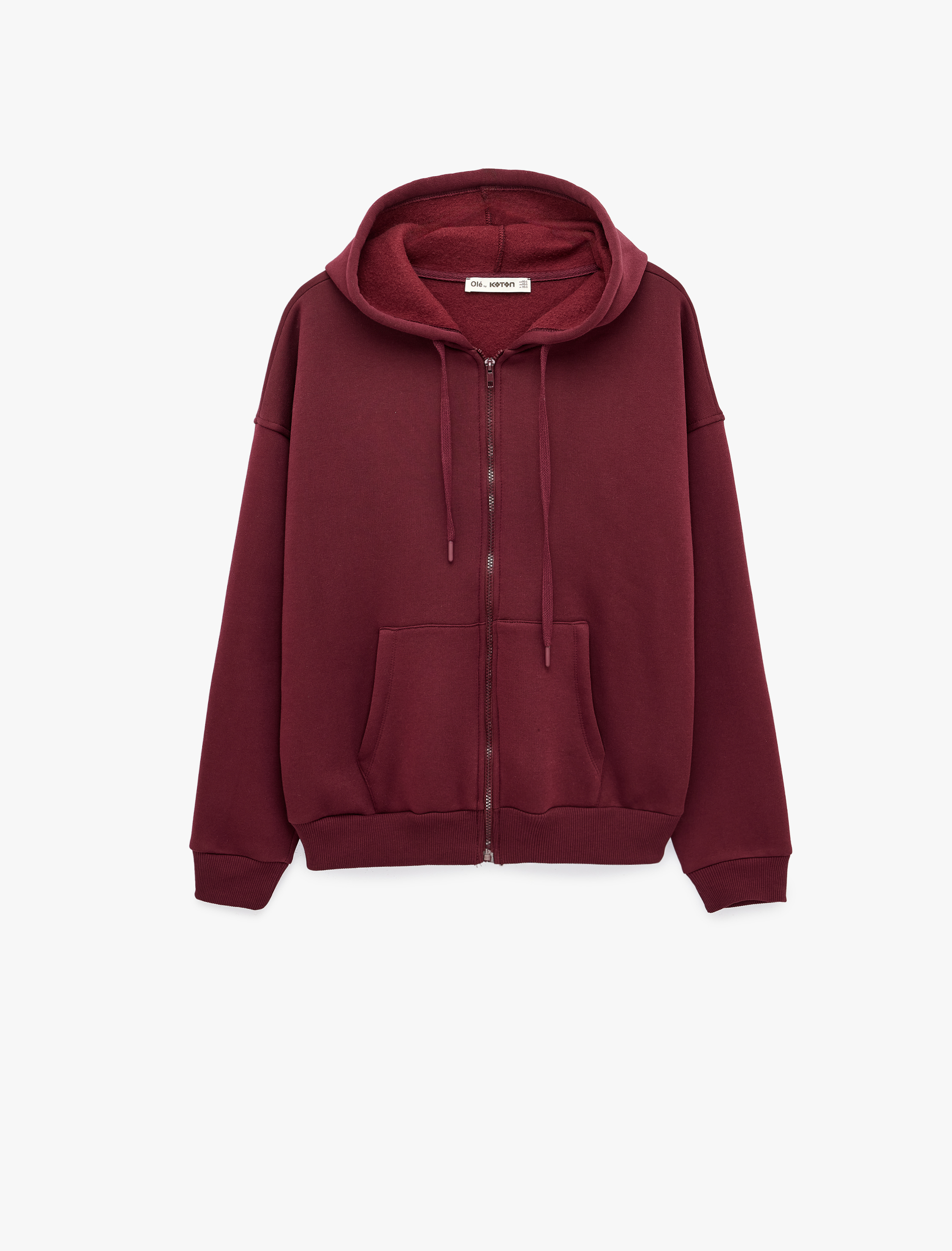   Uzun Kollu Şardonlu Cepli Rahat Kalıp Fermuarlı Kapüşonlu Sweatshirt