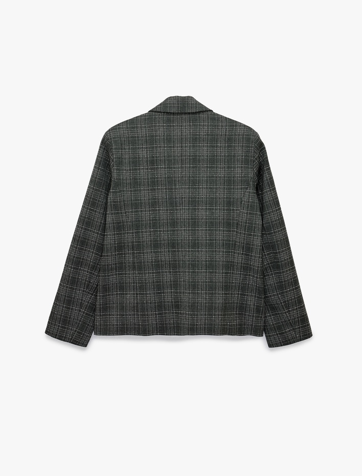  Bol Kesim Uzun Kollu Kruvaze Düğmeli Ekose Blazer Ceket