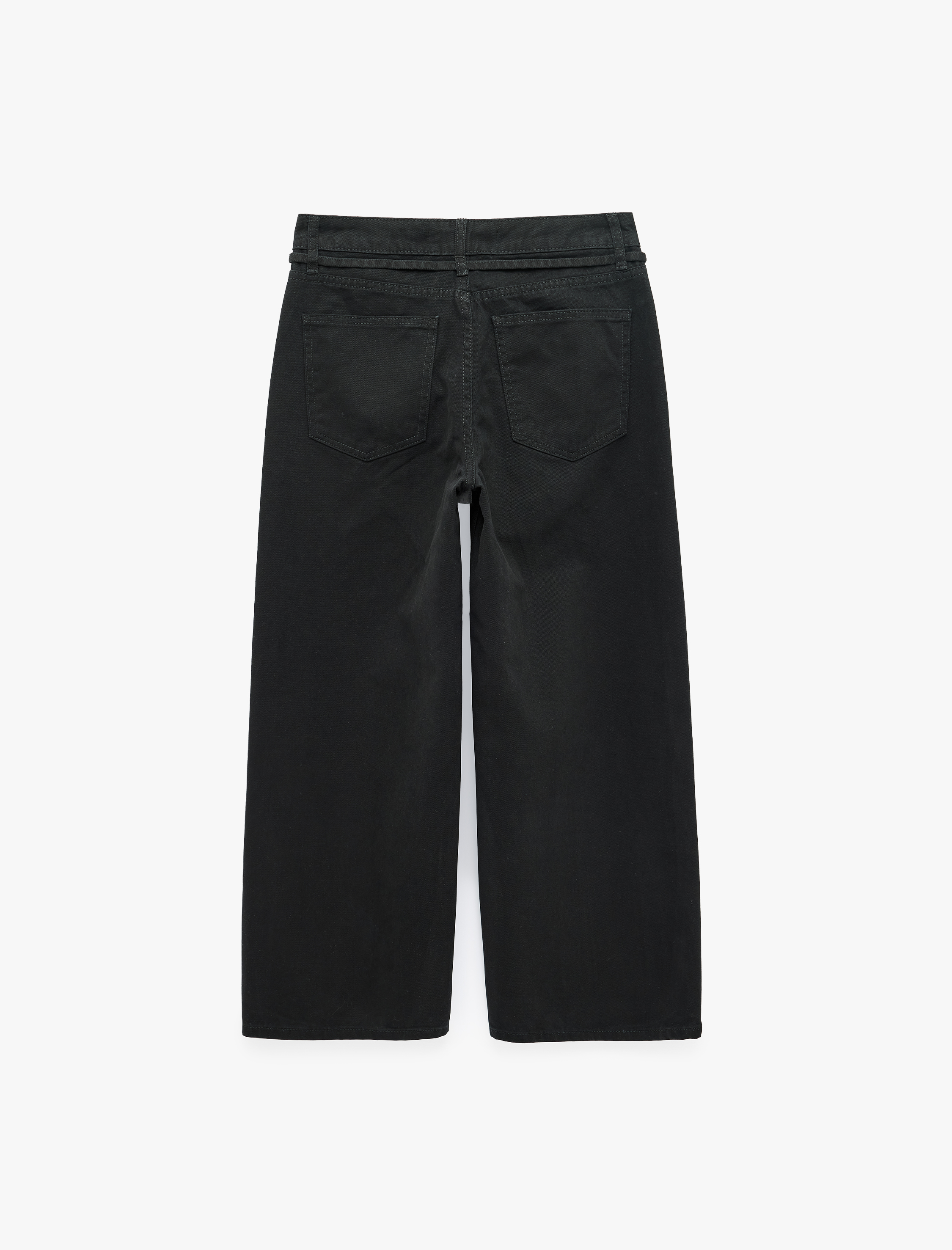   Normal Bel Pamuklu Kemerli Kısa Geniş Paça Denim Pantolon - Wide Leg Jeans
